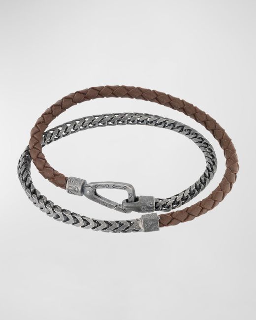 Marco Dal Maso Lash Double Wrap Leather Franco Chain Combo Bracelet with Push Clasp