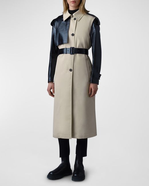 Mackage Water-Repellant Two-Toned Twill and Leather Coat