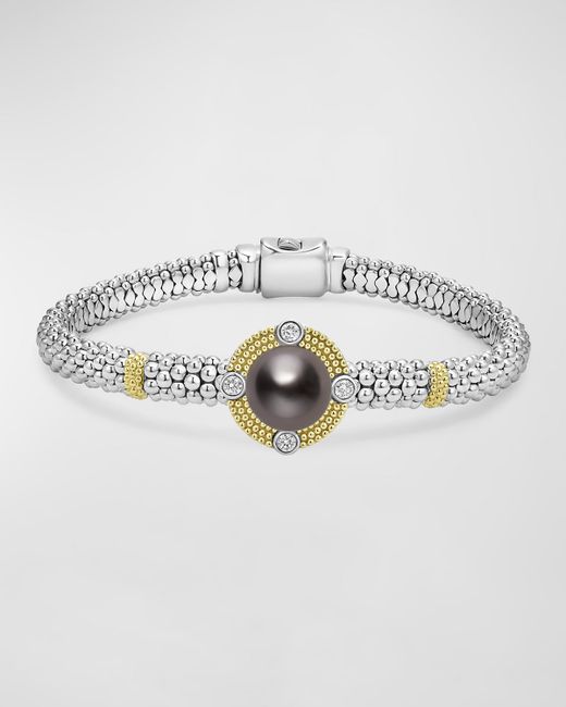 Lagos Luna Sterling Silver and 18K Gold Caviar Beaded Bracelet with Pearl