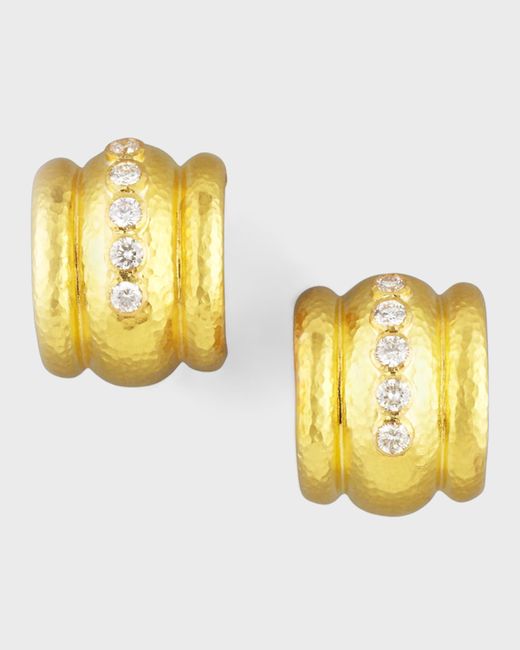 Elizabeth Locke 19K Amalfi Diamond Gold Huggie Earrings