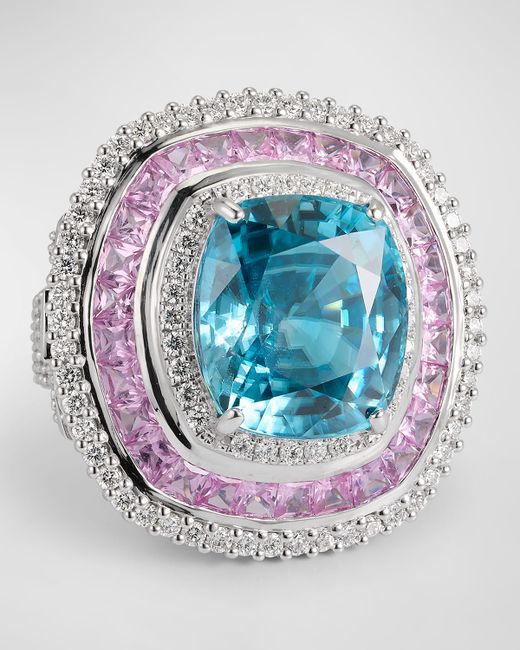 Nini Jewels 18K White Gold Zircon and Sapphire Ring with Diamonds 7