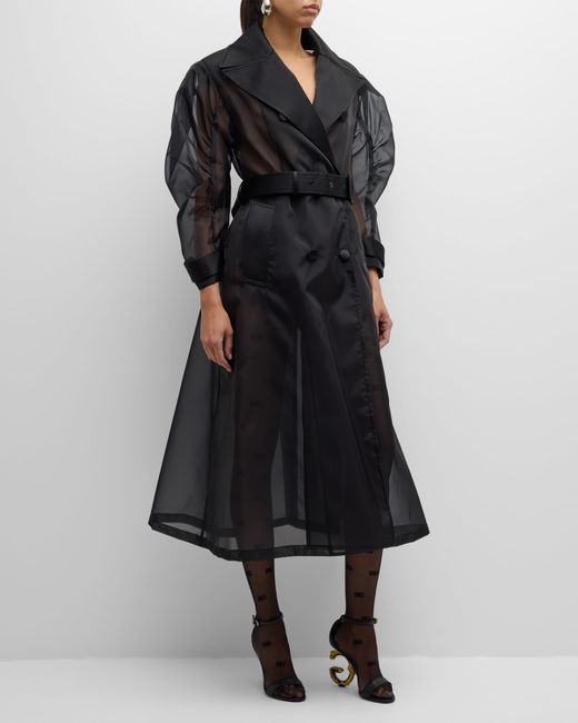 Dolce & Gabbana Curved-Sleeve Belted Organza Nylon Long Trench Coat