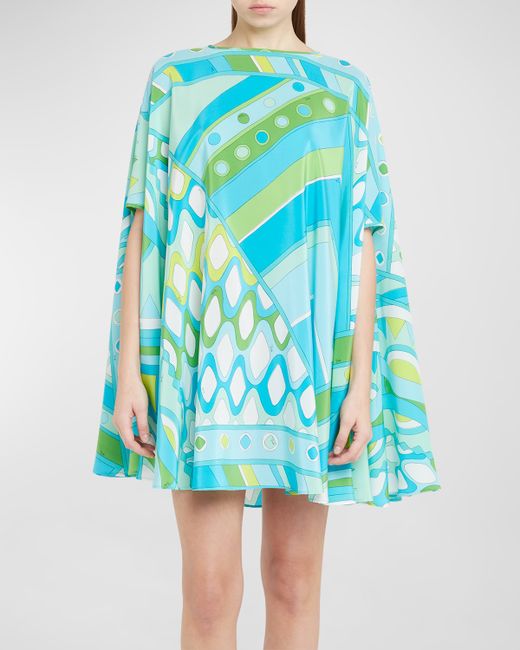 Emilio Pucci Abstract-Print Short-Sleeve Mini Kaftan Dress