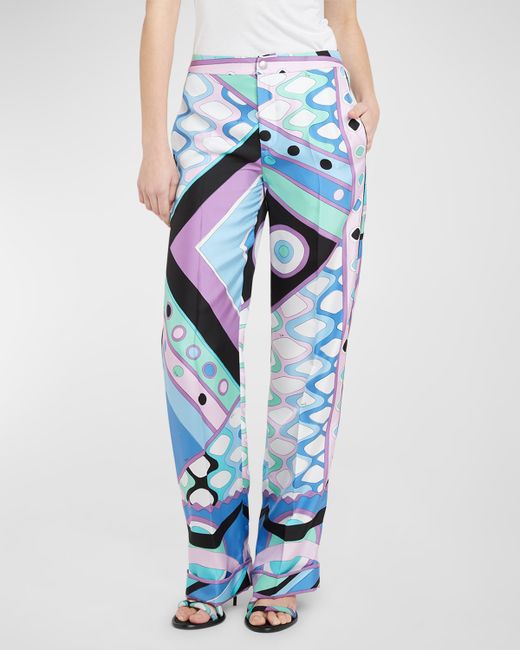 Emilio Pucci Mid-Rise Abstract-Print Straight-Leg Satin Pajama Trousers