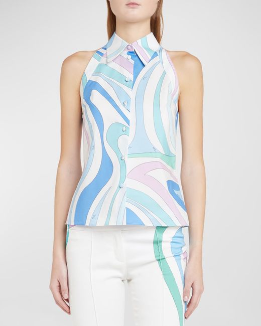 Emilio Pucci Swirl-Print Sleeveless Button-Front Shirt