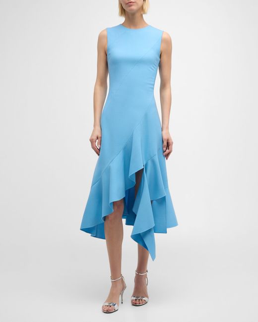 Oscar de la Renta Sleeveless Jewel-Neck Asymmetric-Hem Midi Dress