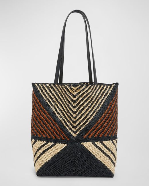 Loewe x Paulas Ibiza Medium Puzzle Fold Tote Bag Striped Raffia with Leather Handles