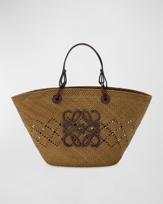 Loewe x Paulas Ibiza Large Anagram Basket Tote Bag Iraca Palm with Leather Handles