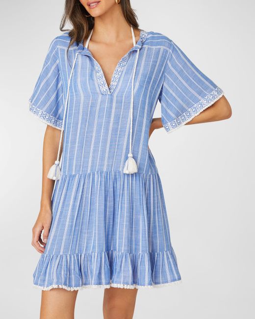 Shoshanna Short-Sleeve Tunic Mini Dress