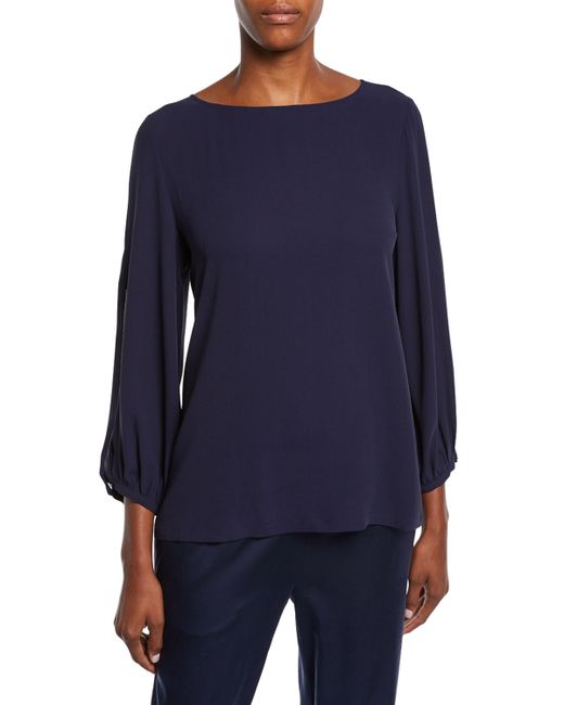 Eileen Fisher Split-Sleeve Silk Crepe Blouse Plus Size