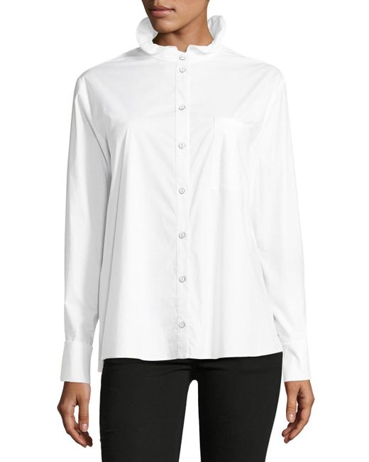 Saloni Mika Stand-Collar Button-Front Poplin Shirt