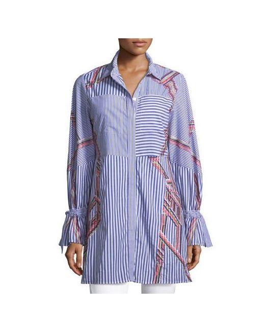 Tanya Taylor Charlee Striped Embroidered Menswear Shirt