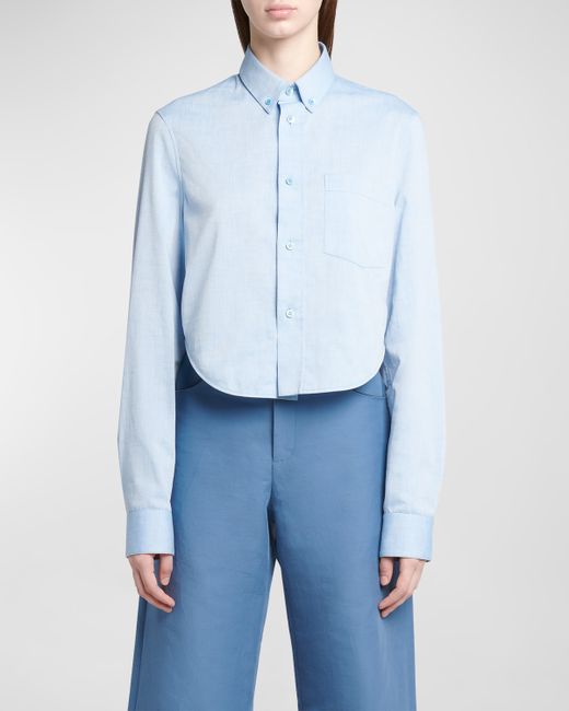 Marni Long-Sleeve Collared Crop Shirt