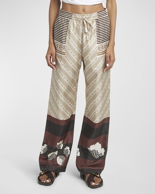 Loewe x Paula Ibiza Anagram Striped Silk Straight-Leg Pajama Trousers