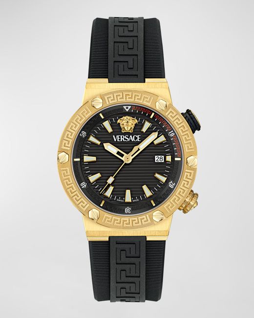 Versace Greca Logo IP Yellow Gold Polyurethane-Strap Watch 43mm