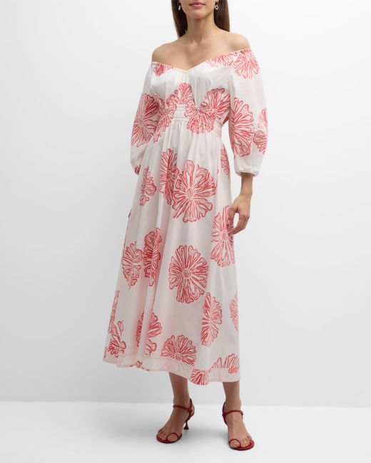 Marie Oliver Ava Print Off-Shoulder Midi Dress