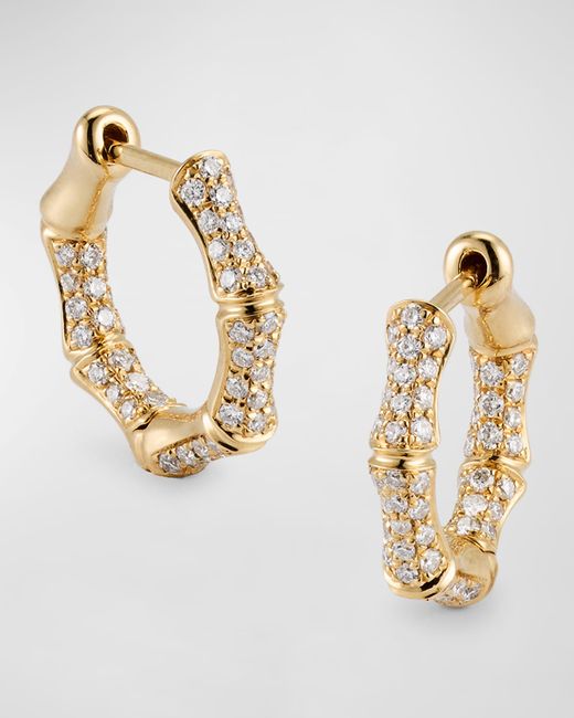 Anita Ko 18K Gold Diamond Bamboo Huggie Hoop Earrings