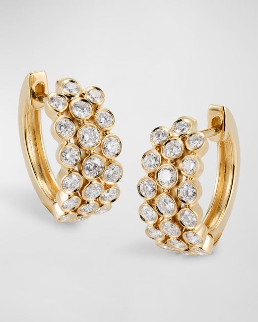 Anita Ko 18K Gold 3-Row Diamond Bezel Huggie Hoop Earrings