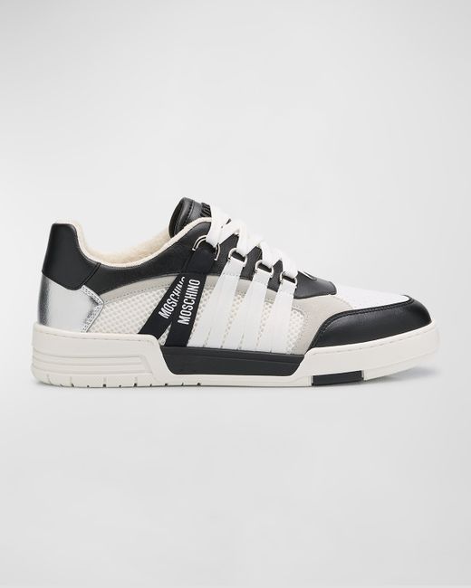 Moschino Streetball Mesh and Leather Low-Top Sneakers