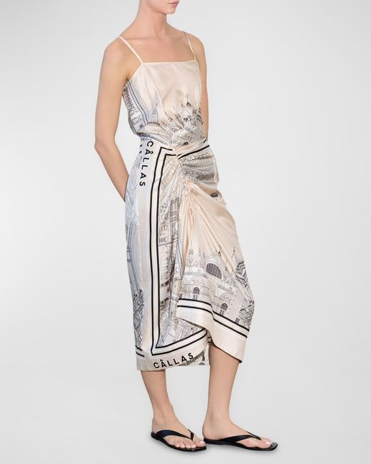 CALLAS Milano Angie Landmark-Print Silk Midi Dress