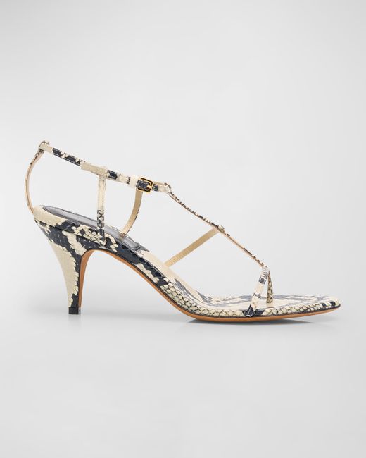 Khaite Python-Embossed Leather T-Strap Sandals