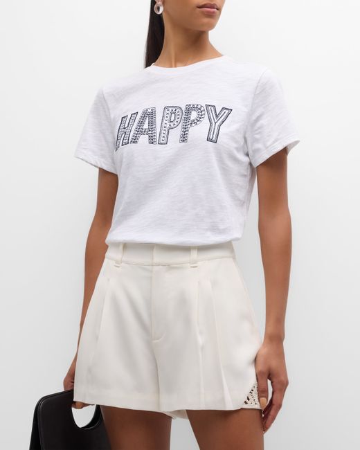 Cinq a Sept Embroidered Happy Short-Sleeve Cotton Tee