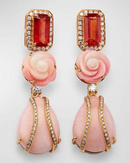 Alexander Laut 18K Rose Gold Opal Coral and Orange Sapphire Drop Earrings