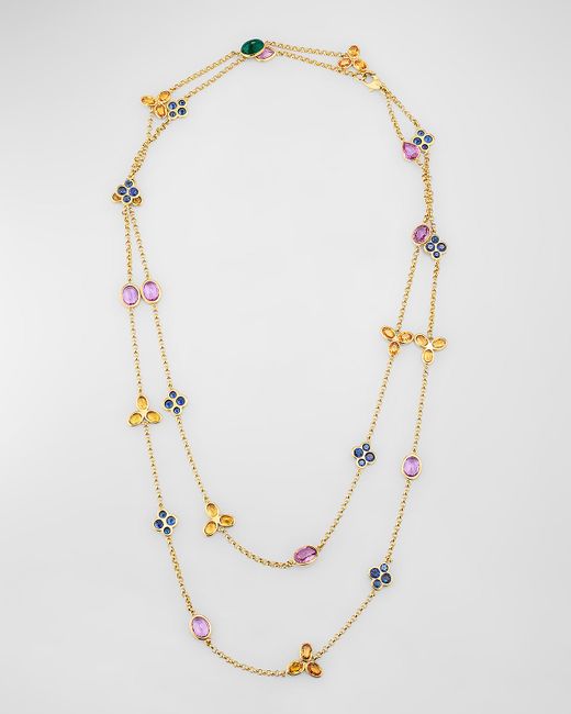 Alexander Laut 18K Yellow Gold Orange Sapphire and Pink Long Necklace