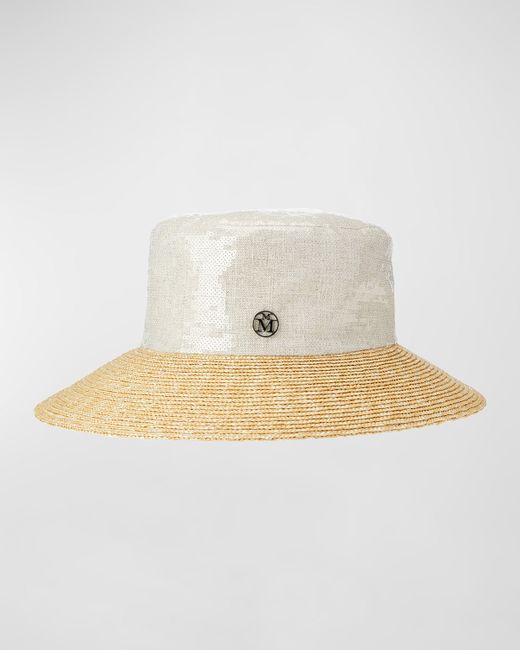 Maison Michel New Kendall Sequined Linen Straw Bucket Hat
