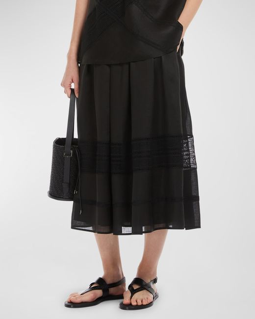 Max Mara Studio Patto Pleated Lace-Inset Midi Skirt