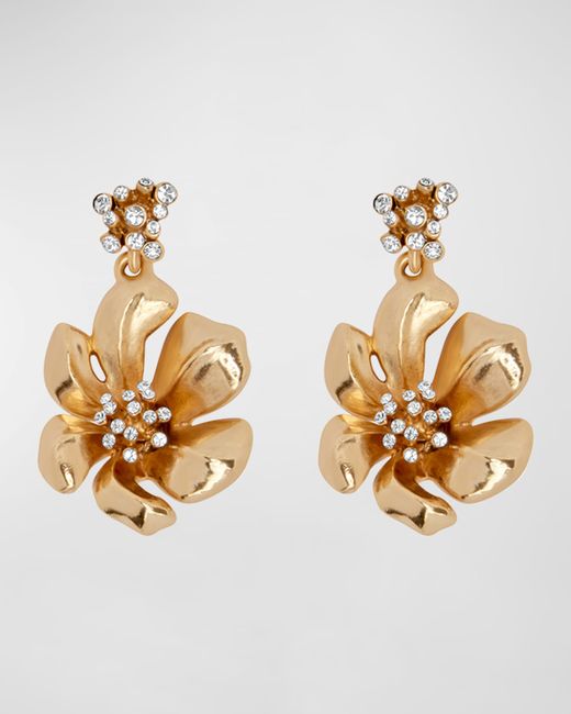 Oscar de la Renta Flower Drop Earrings with Crystals