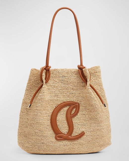 Christian Louboutin By My Side Beach Tote Raffia with Leather Logo