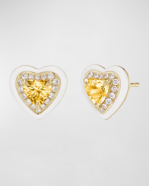 Emily P. Wheeler 18K Yellow Gold Diamond Enamel and Sapphire Heart Stud Earrings