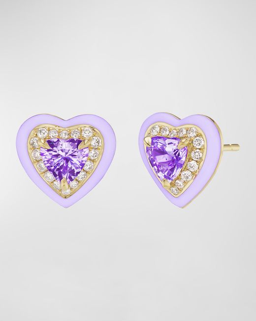 Emily P. Wheeler 18K Gold Diamond Enamel and Heart Stud Earrings