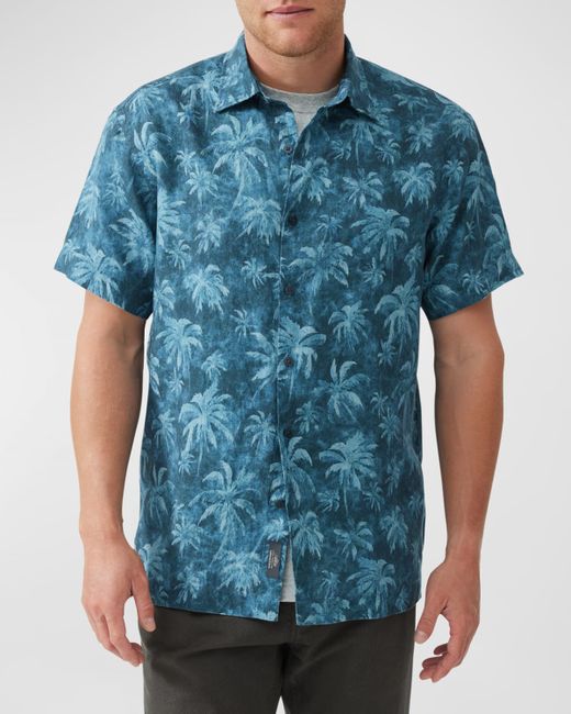 Rodd & Gunn Destiny Bay Linen Palm-Print Short-Sleeve Shirt