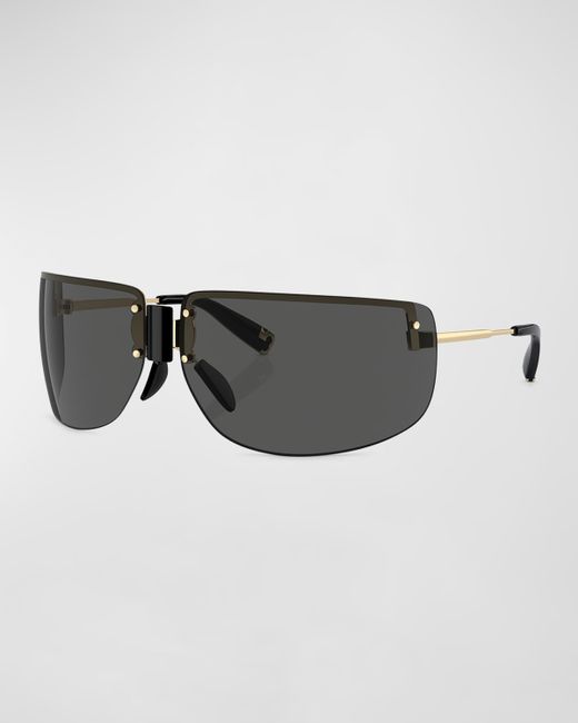 Tory Burch Half-Rimmed Metal Wrap Sunglasses