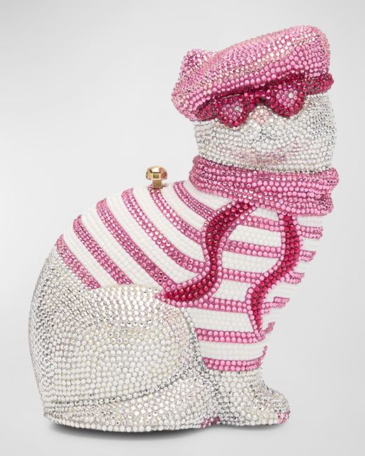 Judith Leiber Couture Cat with Beret Crystal Clutch Bag