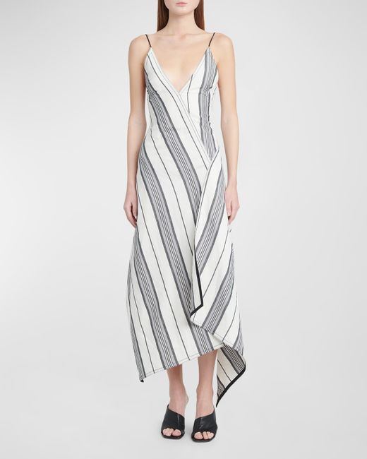 Ferragamo Asymmetric Striped Backless Midi Dress