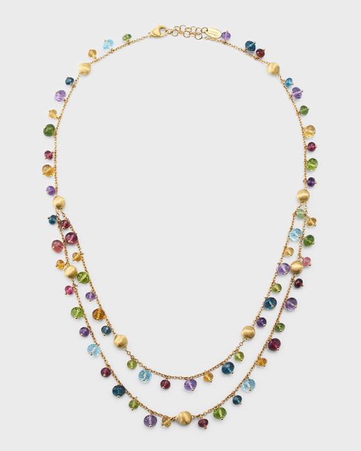 Marco Bicego 18K Gold Africa 2 Strand Necklace with Graduated Mixed Gems
