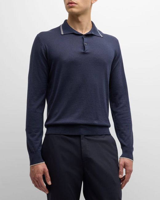 Fioroni Cotton-Cashmere Long-Sleeve Polo Shirt