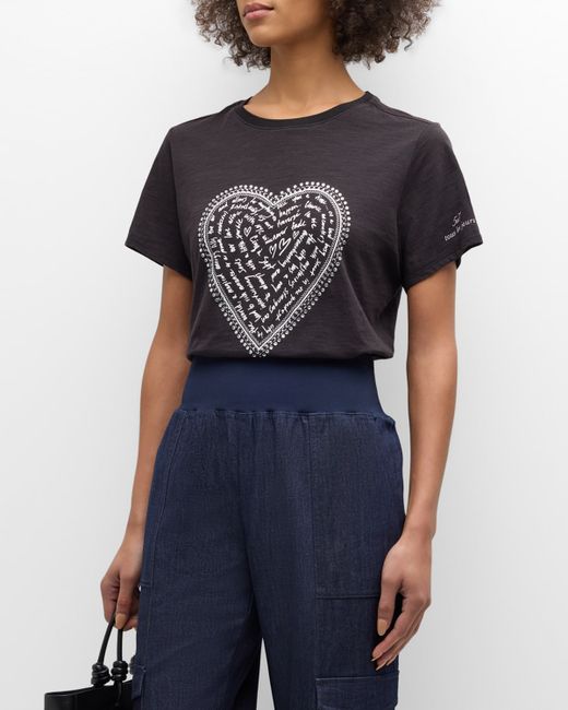 Cinq a Sept Rhinestone Love Letter Heart Short-Sleeve T-Shirt