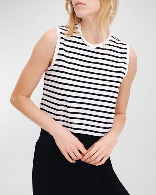 ATM Anthony Thomas Melillo Classic Jersey Stripe Sleeveless Cropped Muscle Tee