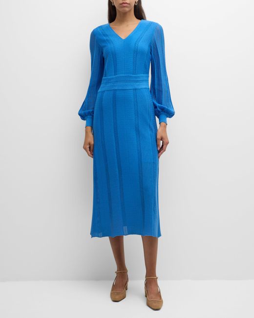 Misook Multi-Stitch Knit Fit-and-Flare Midi Dress