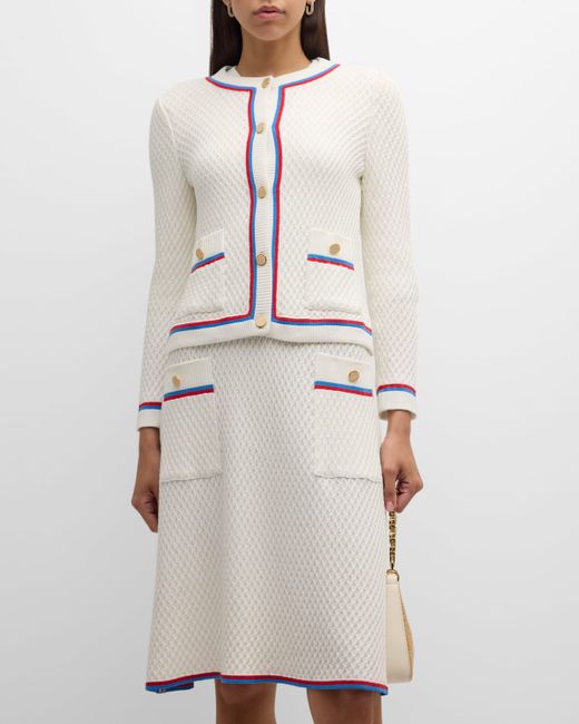 Misook Heritage Contrast-Trim Intarsia Ribbed Soft Knit Jacket