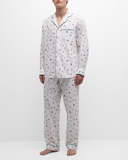 Petite Plume Cotton Camp-Print Long Pajama Set