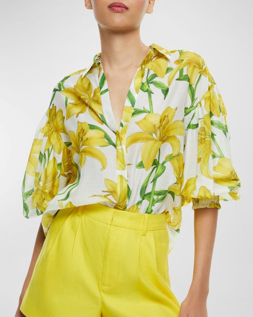 Alice + Olivia Floral Printed Maylin Long-Sleeve Blouse