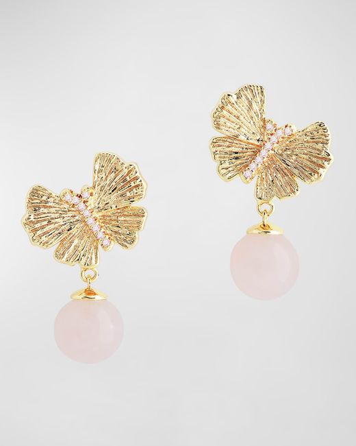 Anabel Aram Jewelry Butterfly with Rose Quartz Drop Earrings