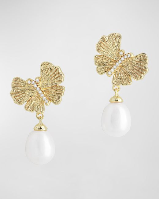 Anabel Aram Jewelry Butterfly with Pearl Drop Earrings