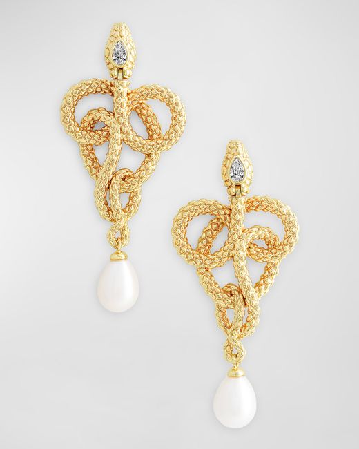 Anabel Aram Jewelry Serpent Pearl Drop Earrings