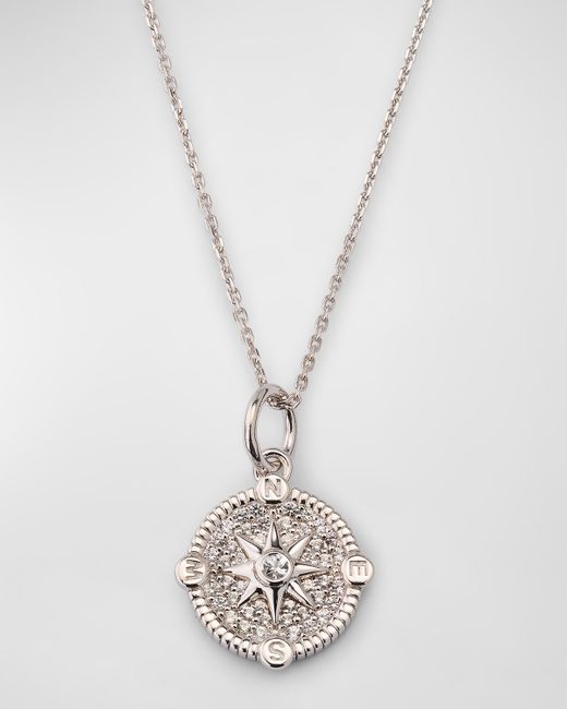 Monica Rich Kosann 925 Mini Adventure Compass Pave Sapphire Necklace